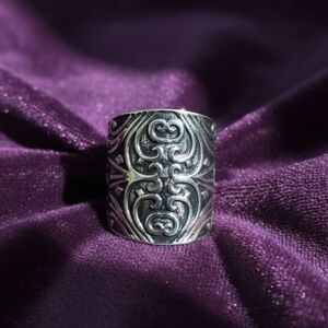 Stainless Steel Wide Band Filigree/Scrollwork Style Ring